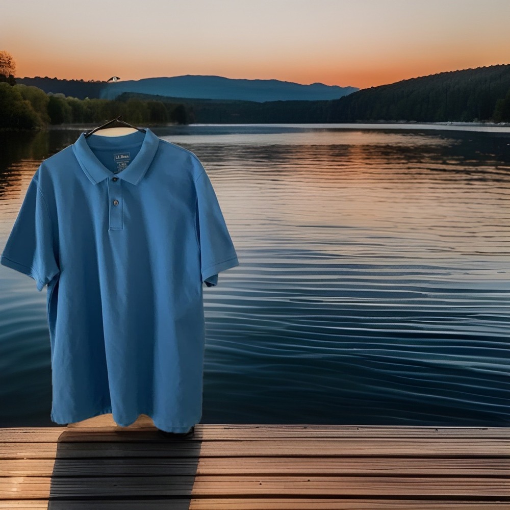 L.L. Bean Men's Blue 100% cotton slightly fitted L Reg Polo Shirt